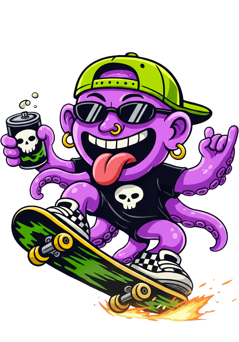 MC Octopussy skating mascot